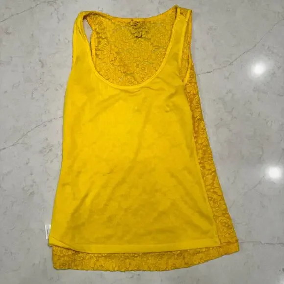 bebe Lace Sequin Tank Top Yellow Women's Large Y2K McBling Floral Clubwear 2000s - Picture 11 of 16